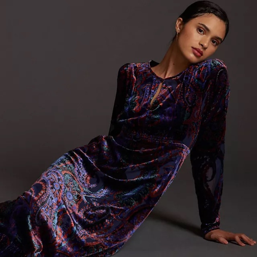 Elegant Velvet Paisley Dress